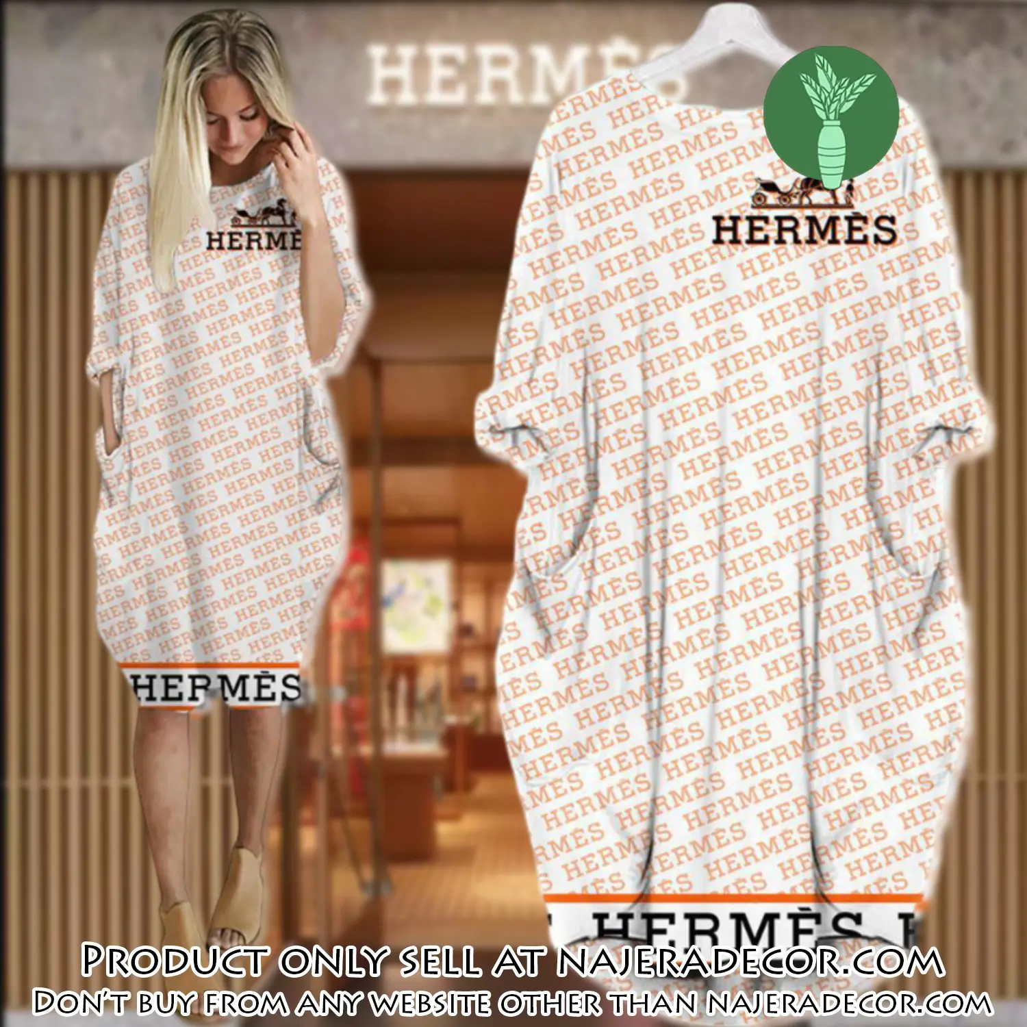 Hermes white batwing pocket dress luxury brand for women pd081 njr3028244